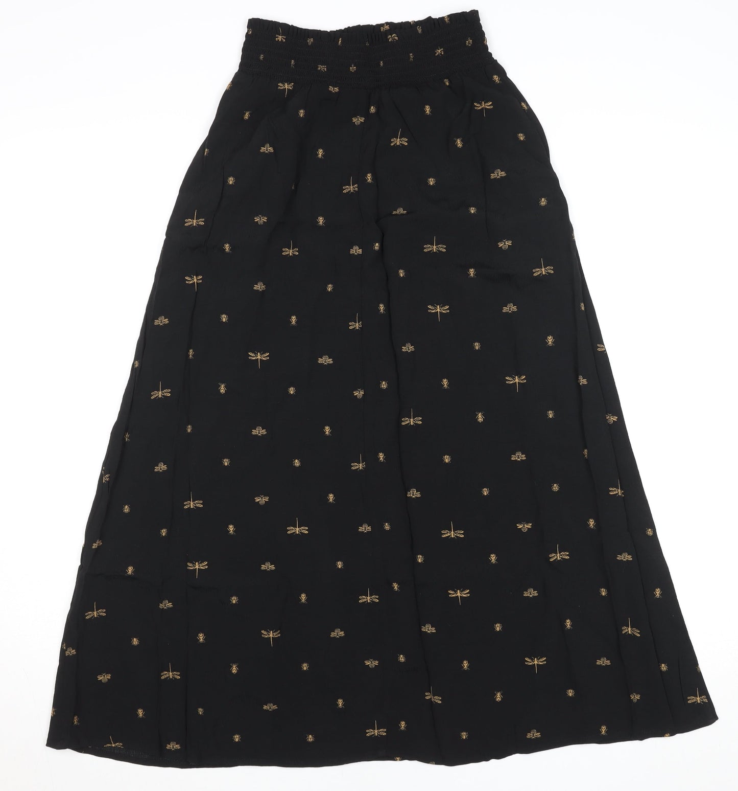 Joules Women's Black Midi A-Line Skirt Size 6 Embroidered Bee Print