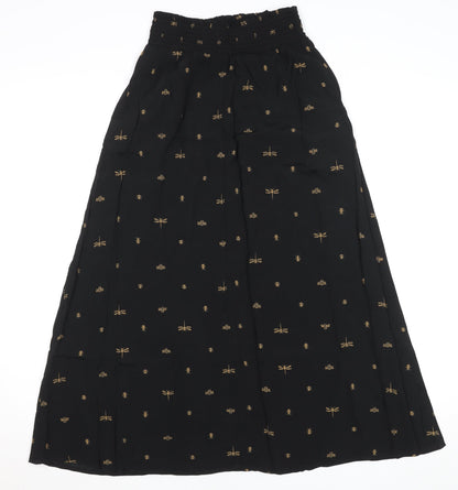 Joules Women's Black Midi A-Line Skirt Size 6 Embroidered Bee Print