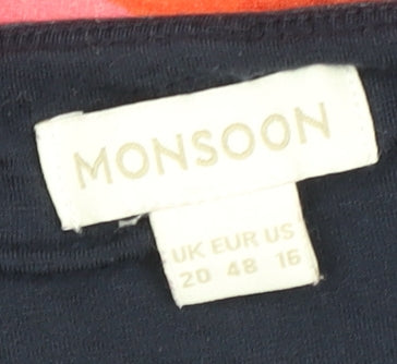 Monsoon Women’s Multicoloured Size 20 Sleeveless V-Neck Shift Midi Dress