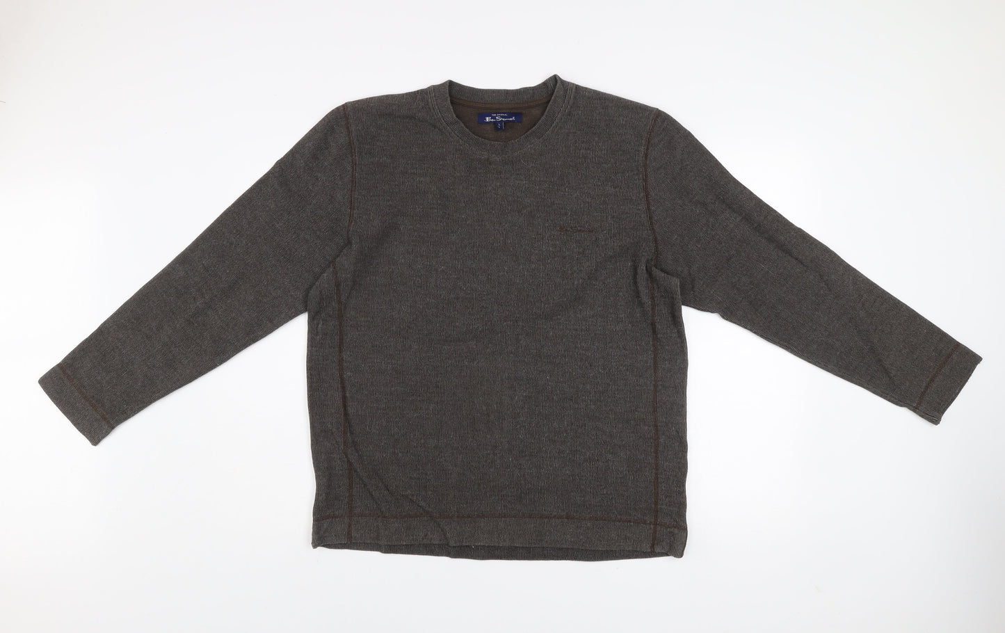 Ben Sherman Mens Brown L Cotton Blend Crew Neck Pullover Jumper