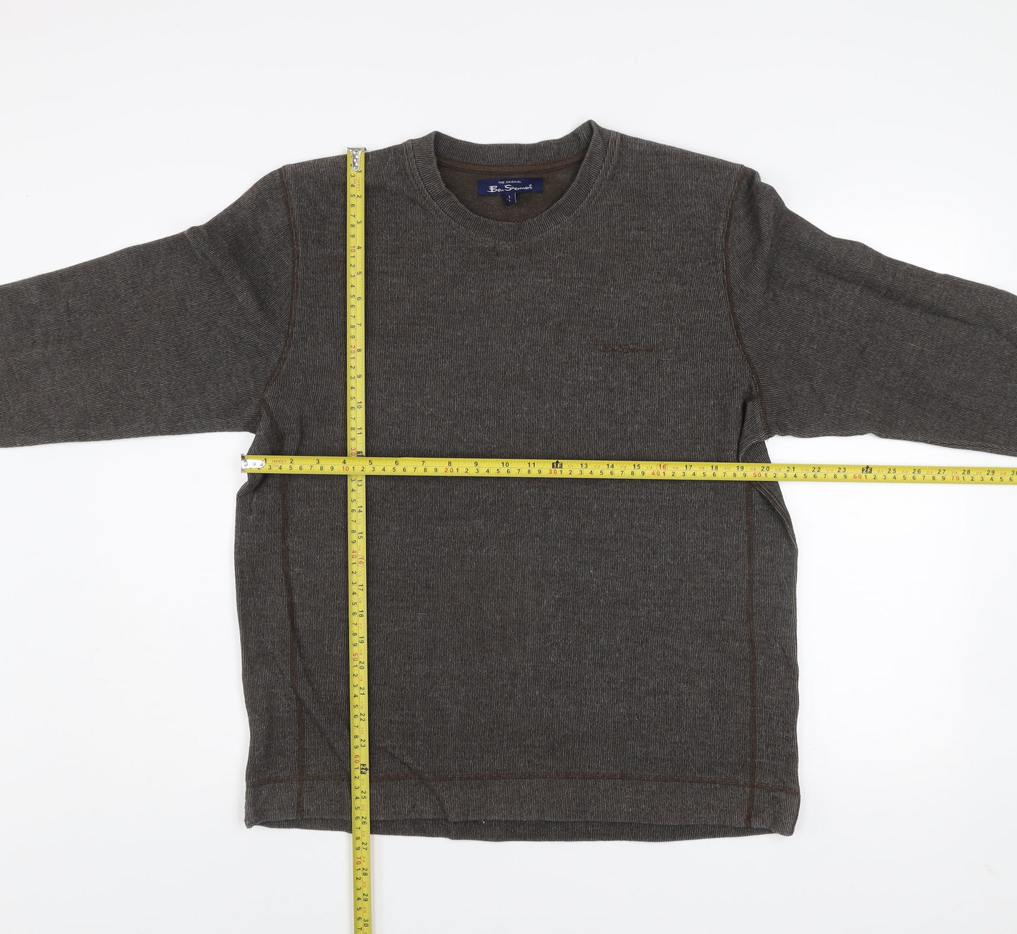 Ben Sherman Mens Brown L Cotton Blend Crew Neck Pullover Jumper