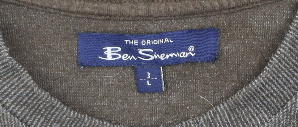 Ben Sherman Mens Brown L Cotton Blend Crew Neck Pullover Jumper
