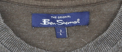 Ben Sherman Mens Brown L Cotton Blend Crew Neck Pullover Jumper