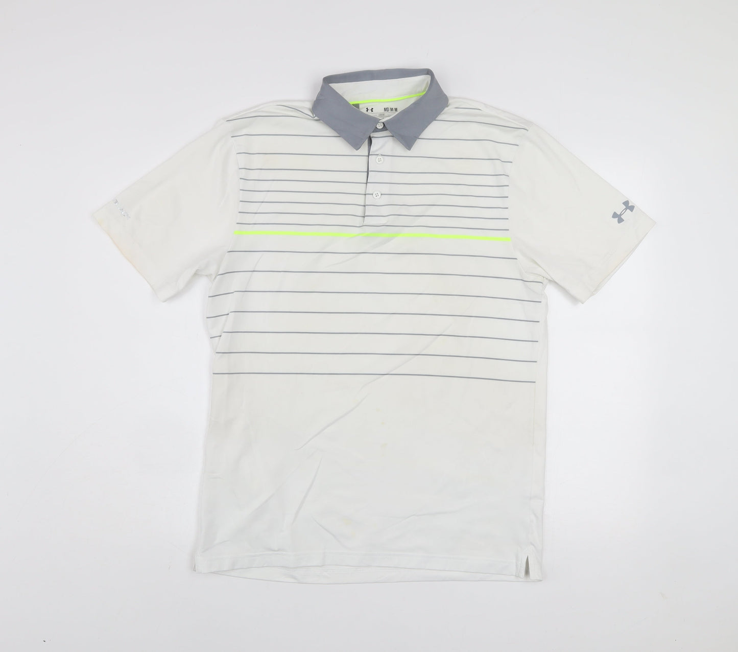 Under Armour Men's White Polo Shirt M Loose Fit HeatGear Striped Golf Top