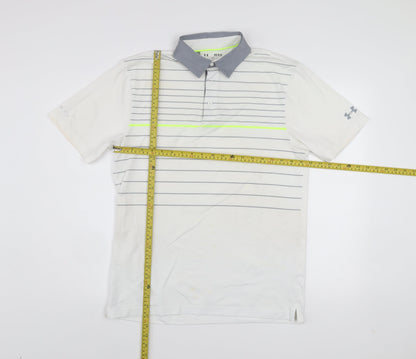 Under Armour Men's White Polo Shirt M Loose Fit HeatGear Striped Golf Top