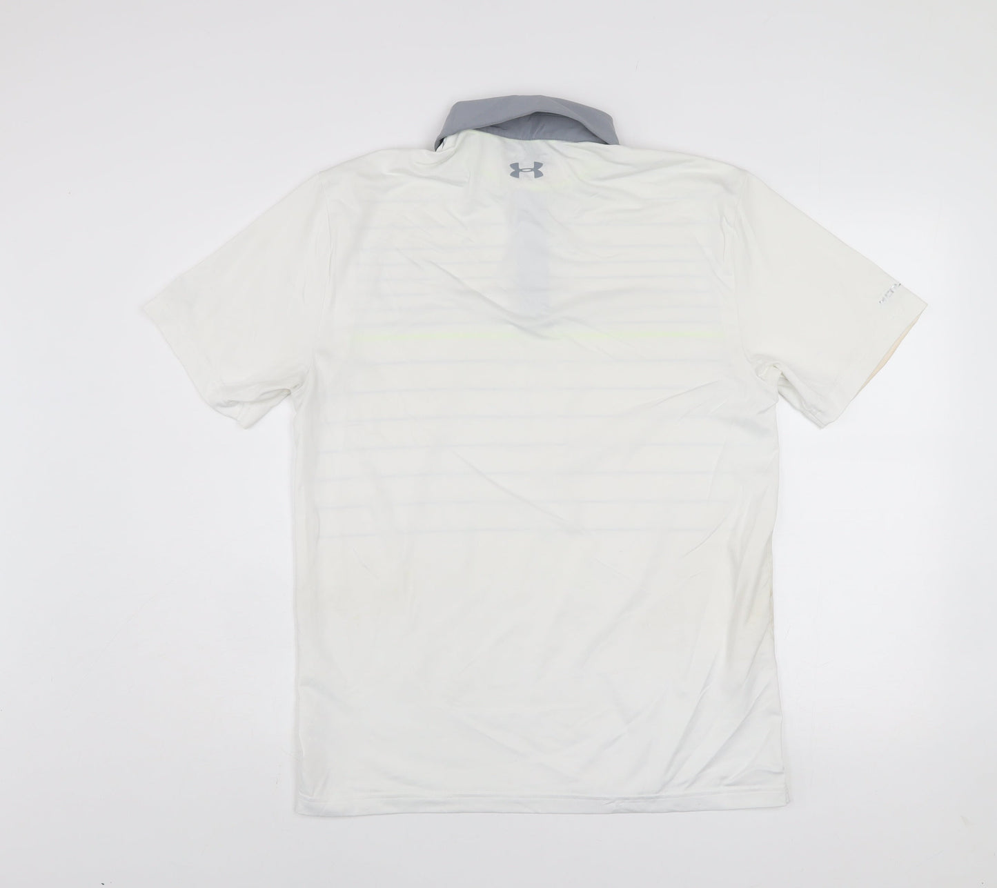 Under Armour Men's White Polo Shirt M Loose Fit HeatGear Striped Golf Top