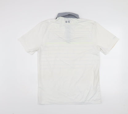 Under Armour Men's White Polo Shirt M Loose Fit HeatGear Striped Golf Top