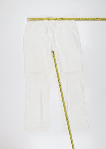 Next Women’s White Linen Blend Drawstring Straight Leg Trousers Size 10