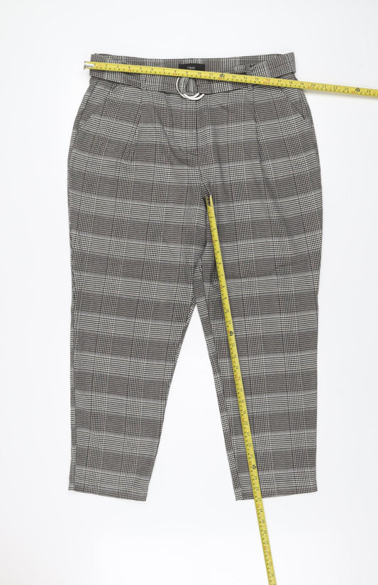 Next Women’s Black Check Tapered Trousers Size 16L Polyester Blend