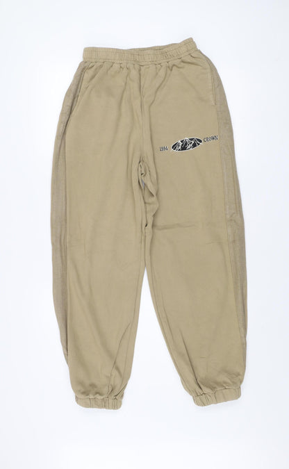 Beer Bro Men's Beige Jogger Sweatpants L Regular Fit Fleece Activewear Trousers