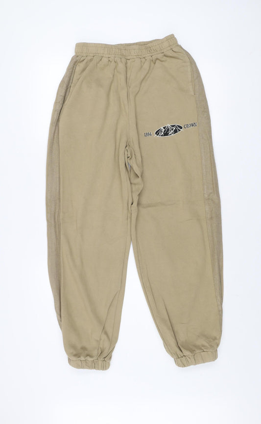 Beer Bro Men's Beige Jogger Sweatpants L Regular Fit Fleece Activewear Trousers