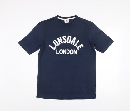 Lonsdale Men’s Navy Blue Crew Neck Cotton Graphic T-Shirt Size S