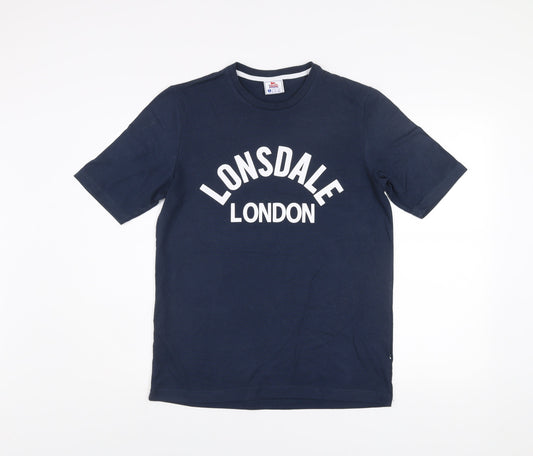 Lonsdale Men’s Navy Blue Crew Neck Cotton Graphic T-Shirt Size S
