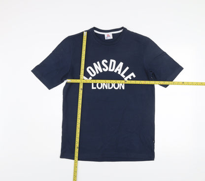 Lonsdale Men’s Navy Blue Crew Neck Cotton Graphic T-Shirt Size S