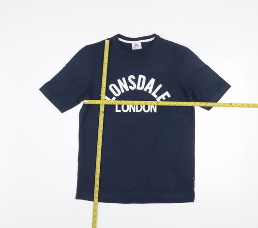 Lonsdale Men’s Navy Blue Crew Neck Cotton Graphic T-Shirt Size S