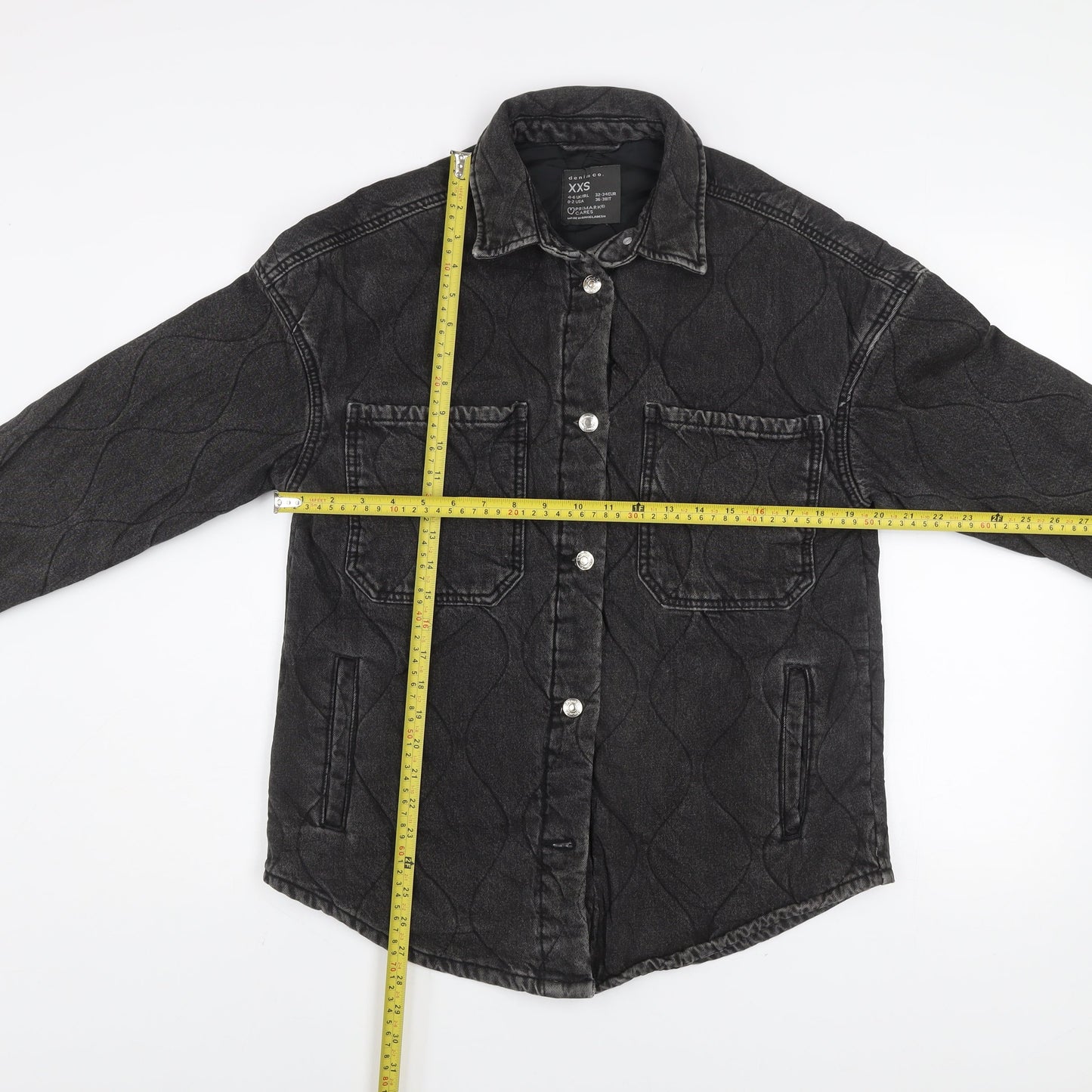 Primark Women Black Quilted Denim Puffer Jacket XXS