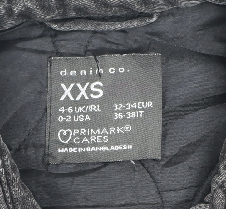 Primark Women Black Quilted Denim Puffer Jacket XXS