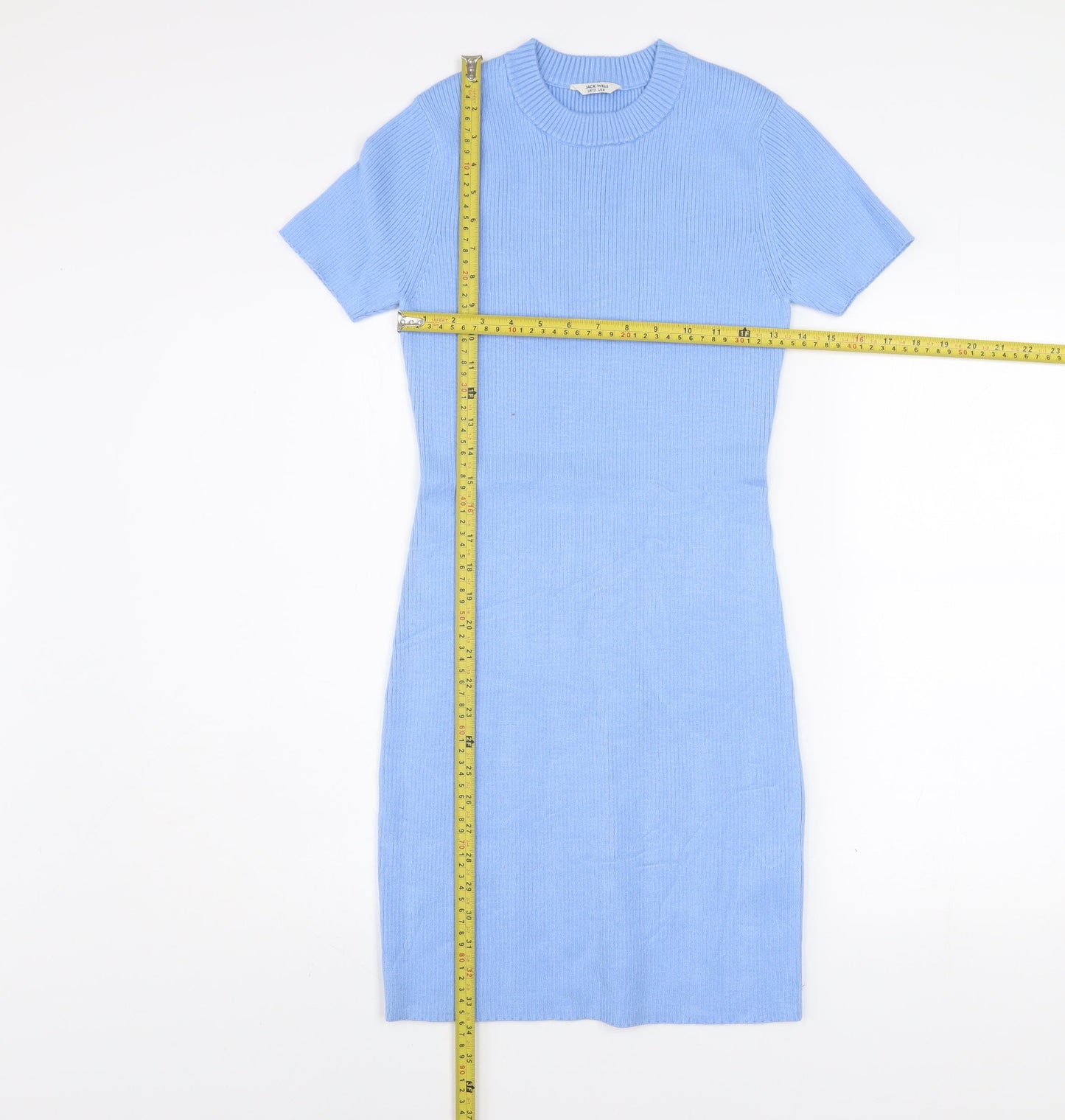 Jack Wills Women's Blue Knit Bodycon Dress UK12 Short Sleeve