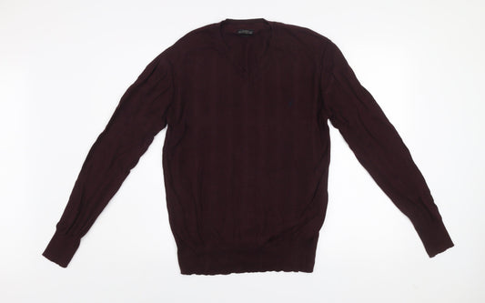 AllSaints Men’s Brown Cotton V-Neck Jumper Size L