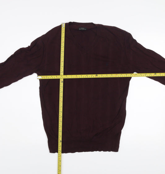 AllSaints Men’s Brown Cotton V-Neck Jumper Size L