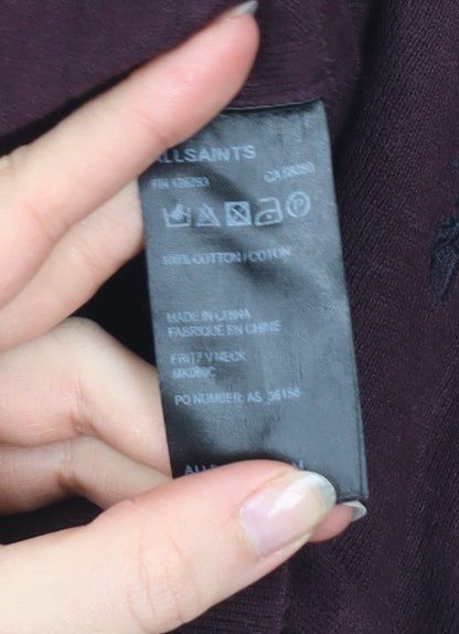 AllSaints Men’s Brown Cotton V-Neck Jumper Size L