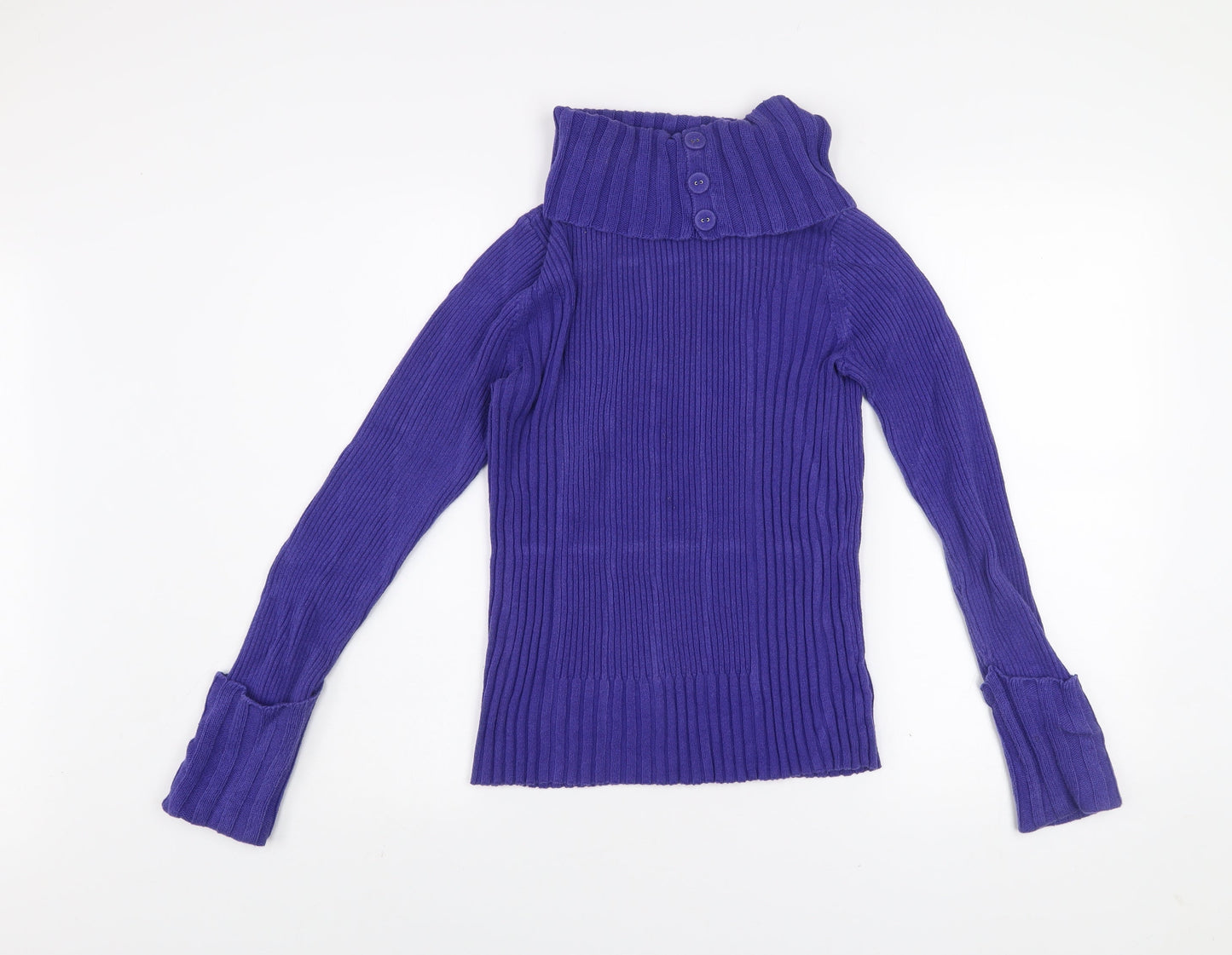 DKNY Jeans Women's Purple Roll Neck Ribbed Cotton Jumper Size M