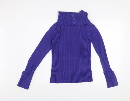 DKNY Jeans Women's Purple Roll Neck Ribbed Cotton Jumper Size M
