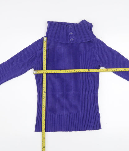 DKNY Jeans Women's Purple Roll Neck Ribbed Cotton Jumper Size M