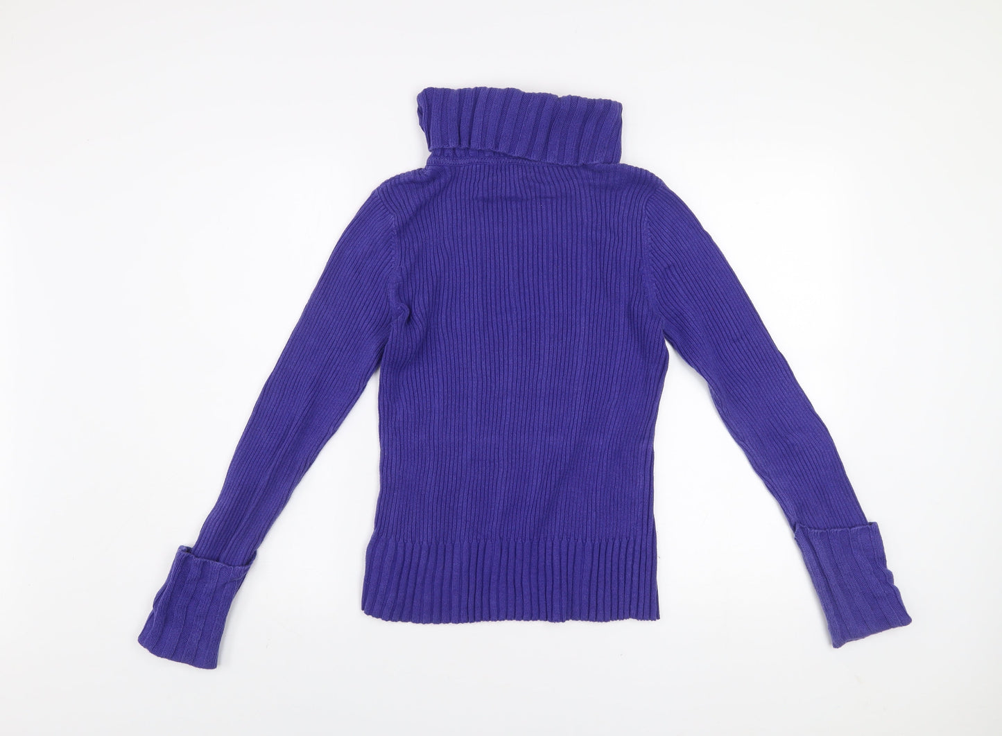 DKNY Jeans Women's Purple Roll Neck Ribbed Cotton Jumper Size M