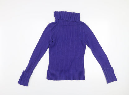 DKNY Jeans Women's Purple Roll Neck Ribbed Cotton Jumper Size M