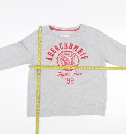 Abercrombie & Fitch Women Grey Pullover Sweatshirt M Logo Print Casual