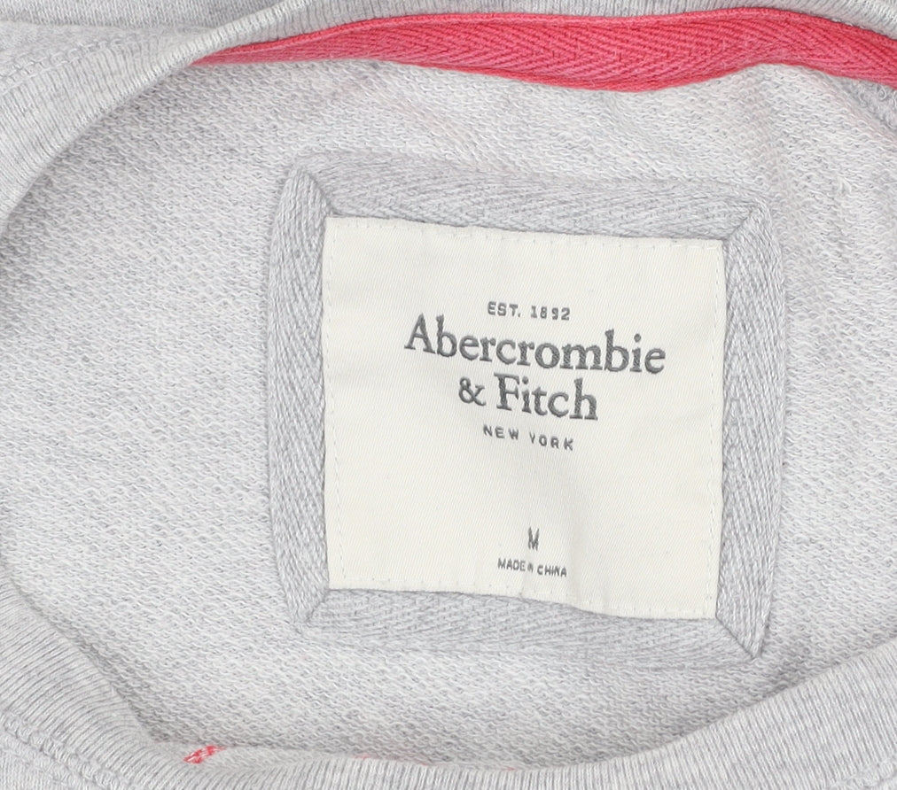 Abercrombie & Fitch Women Grey Pullover Sweatshirt M Logo Print Casual