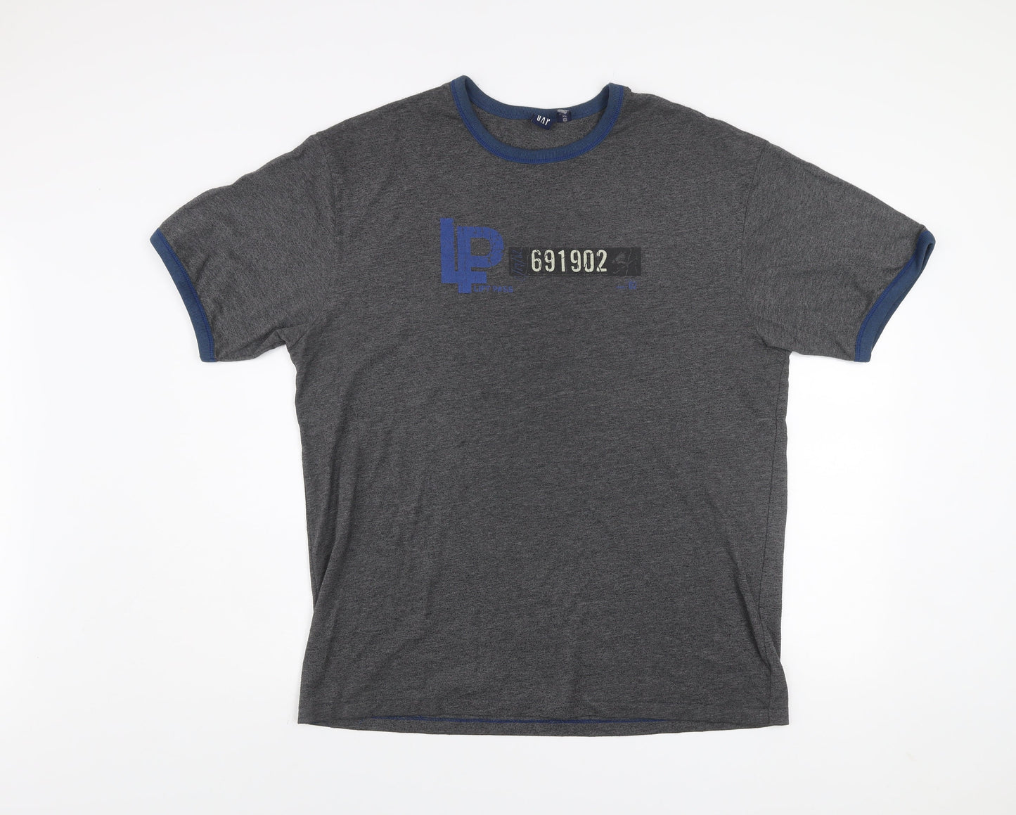 GAP Men's Grey Blue Crew Neck Graphic Print T-Shirt XL Classic Fit