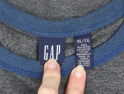GAP Men's Grey Blue Crew Neck Graphic Print T-Shirt XL Classic Fit