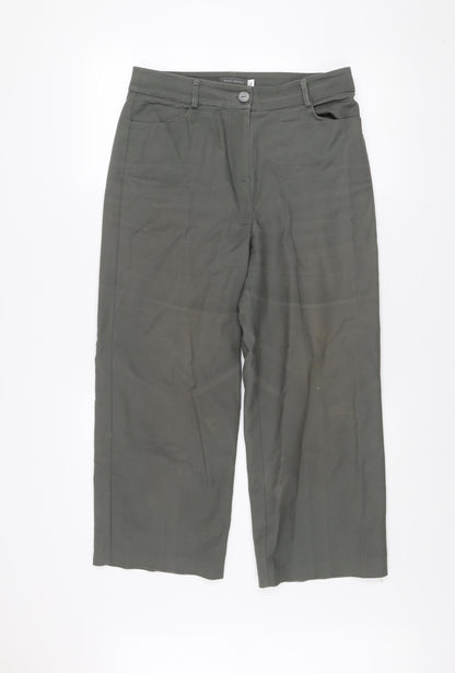 Mint Velvet Women's Green Cropped Wide-Leg Cotton Trousers Size 12R