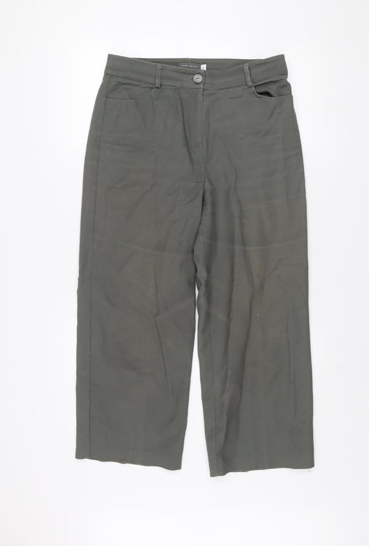 Mint Velvet Women's Green Cropped Wide-Leg Cotton Trousers Size 12R