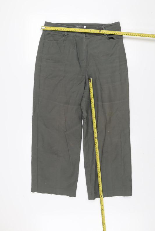 Mint Velvet Women's Green Cropped Wide-Leg Cotton Trousers Size 12R