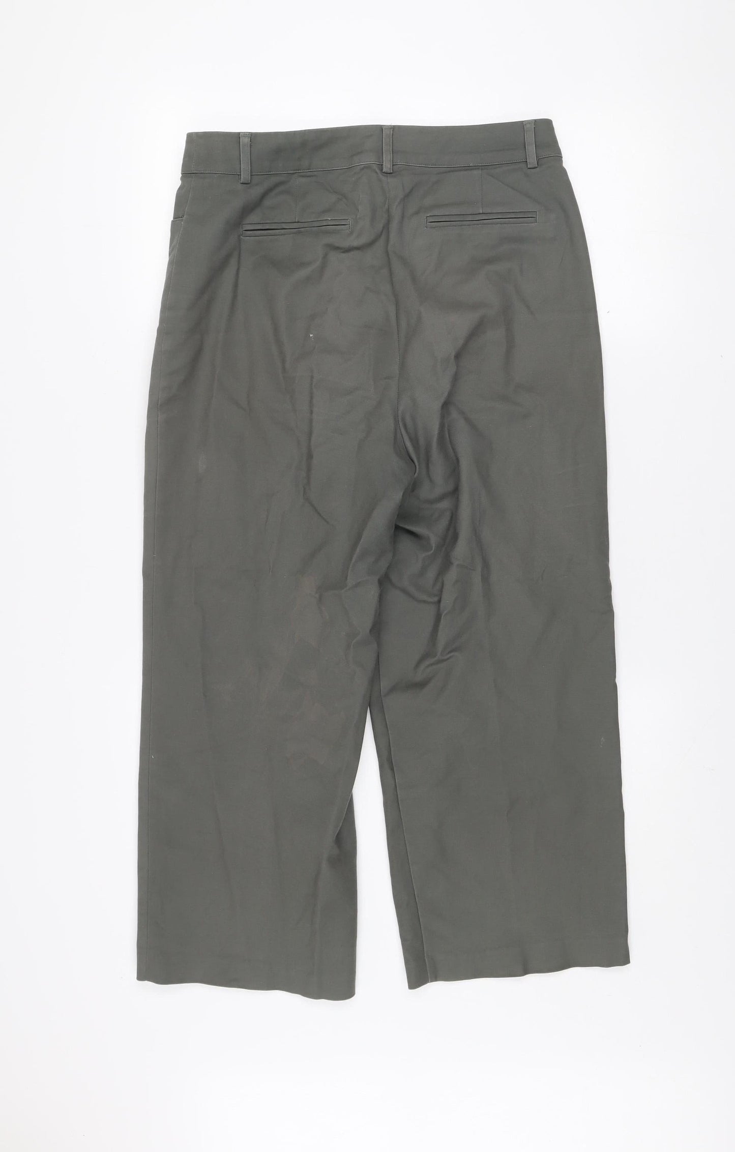 Mint Velvet Women's Green Cropped Wide-Leg Cotton Trousers Size 12R