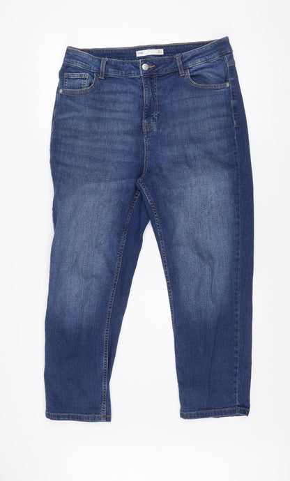 Dunnes Stores Women's Blue Cropped Regular Fit Stretch Jeans Size 16