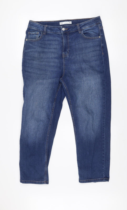 Dunnes Stores Women's Blue Cropped Regular Fit Stretch Jeans Size 16