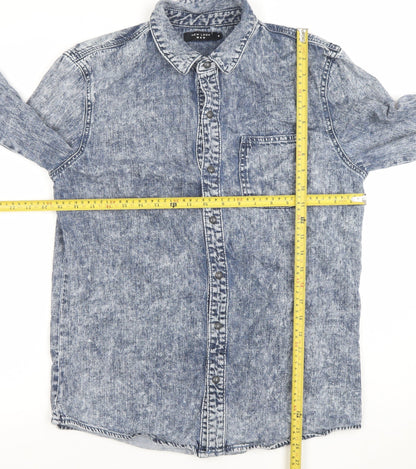 New Look Men Blue Denim Long Sleeve Button-Up Shirt M