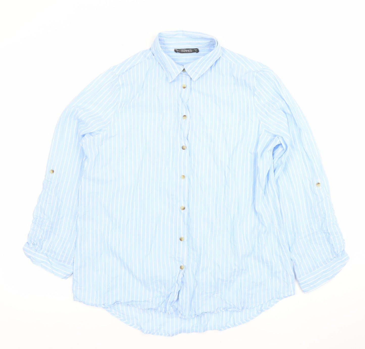 Dunnes Women Blue Striped Cotton Long Sleeve Button-Up Shirt M