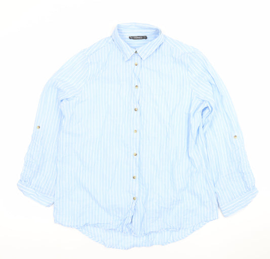 Dunnes Women Blue Striped Cotton Long Sleeve Button-Up Shirt M