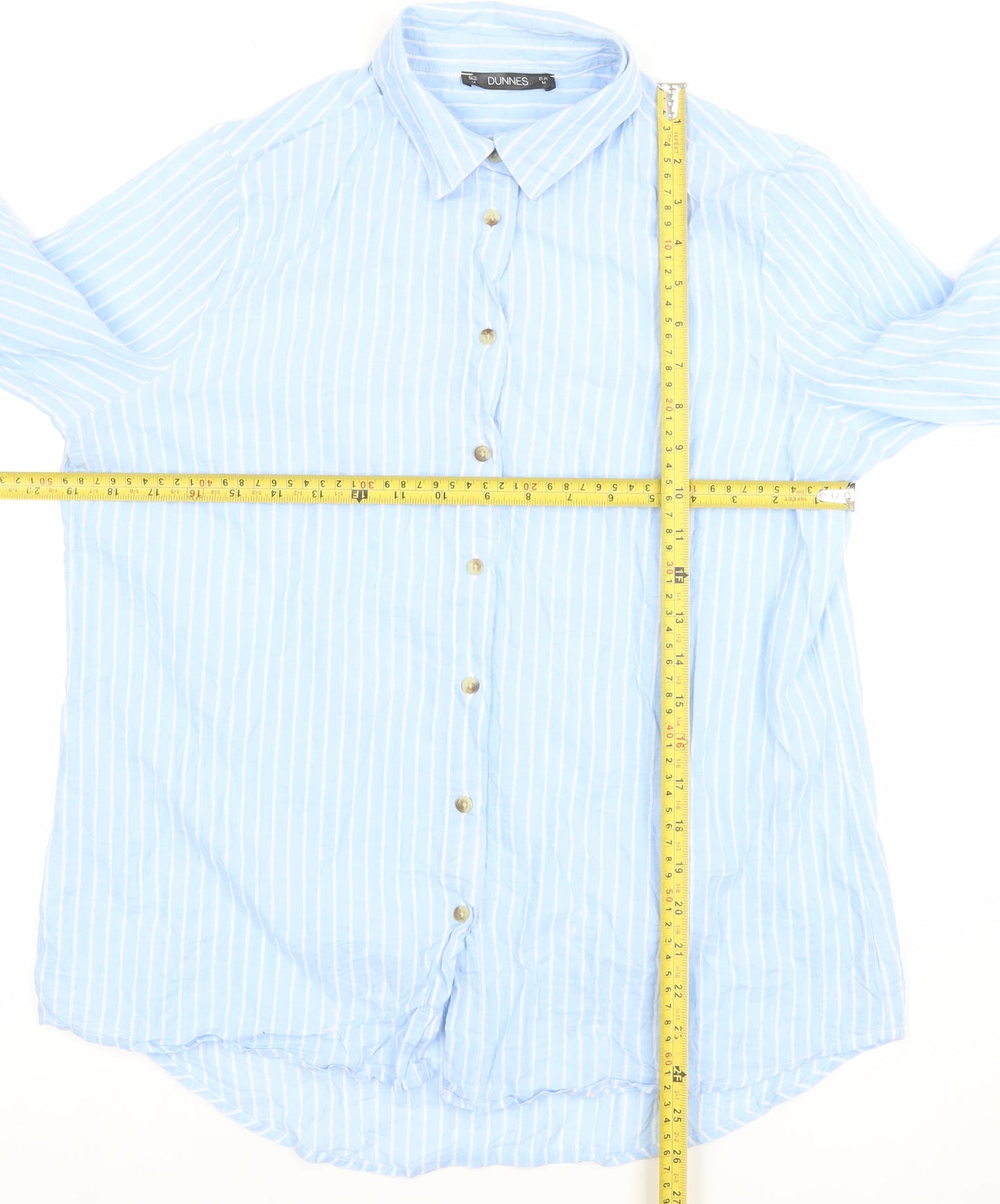 Dunnes Women Blue Striped Cotton Long Sleeve Button-Up Shirt M