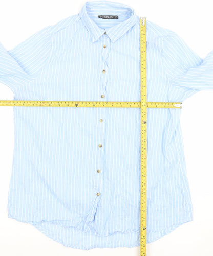Dunnes Women Blue Striped Cotton Long Sleeve Button-Up Shirt M
