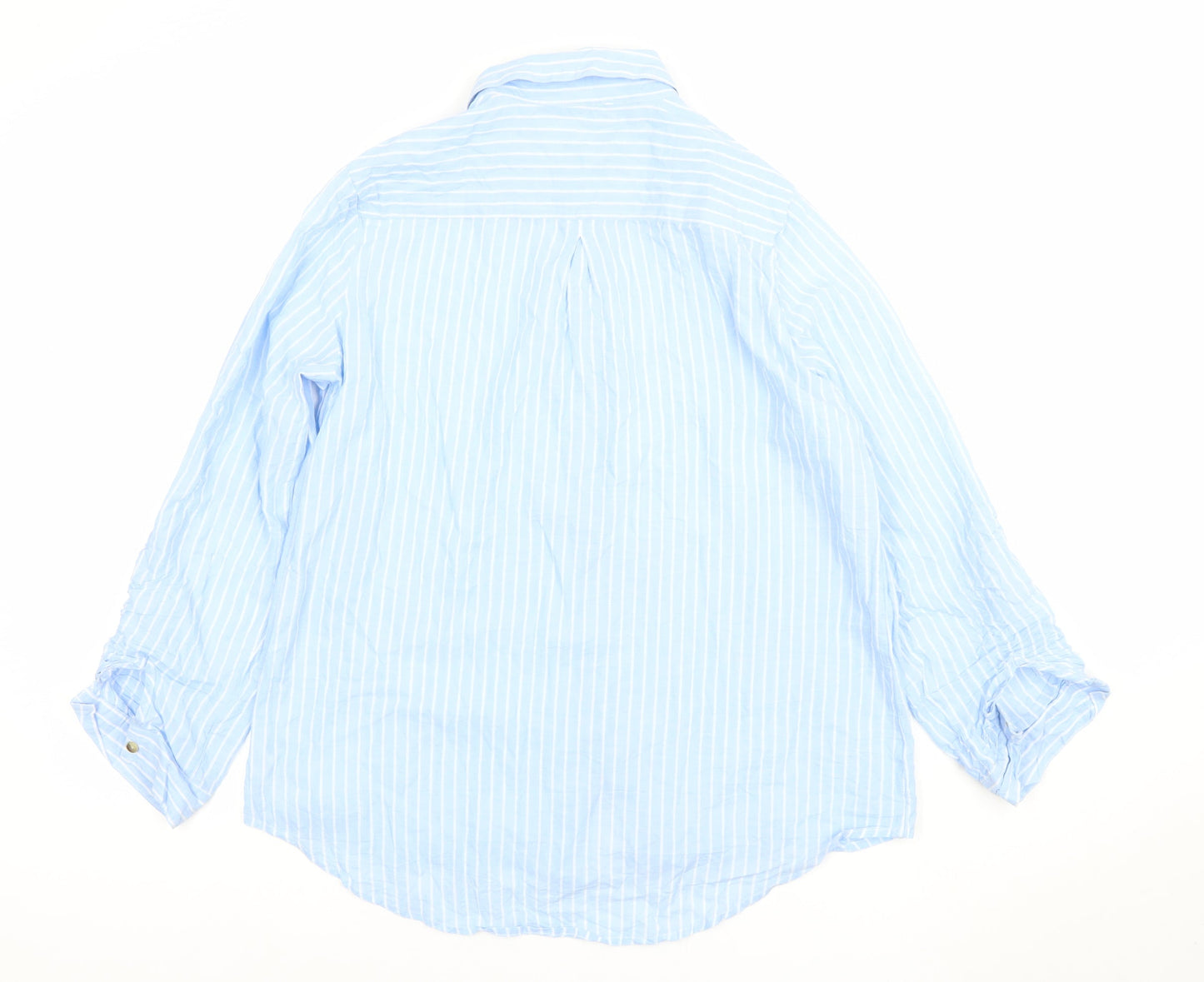 Dunnes Women Blue Striped Cotton Long Sleeve Button-Up Shirt M