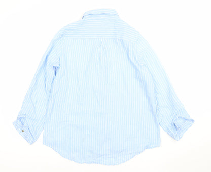Dunnes Women Blue Striped Cotton Long Sleeve Button-Up Shirt M