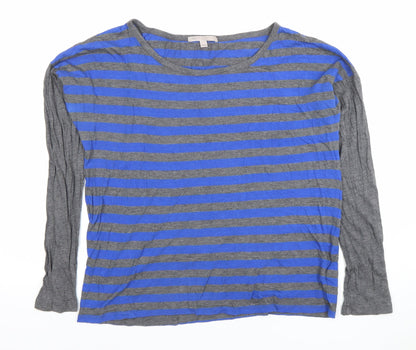 GAP Women's Blue Grey Striped Long Sleeve Cotton Modal T-Shirt Medium