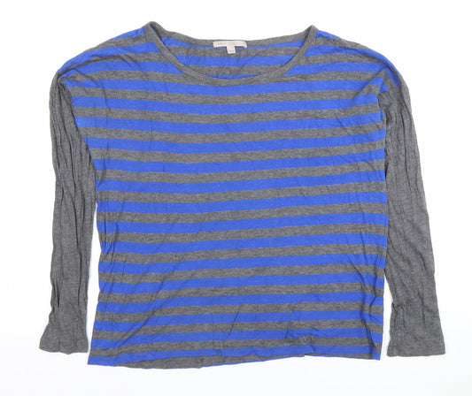 GAP Women's Blue Grey Striped Long Sleeve Cotton Modal T-Shirt Medium