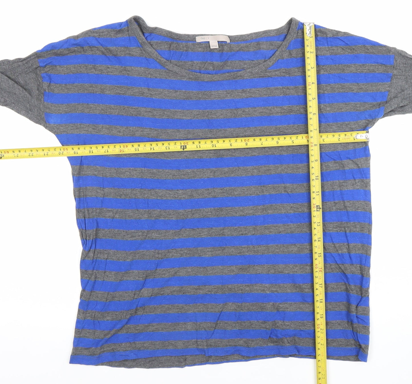 GAP Women's Blue Grey Striped Long Sleeve Cotton Modal T-Shirt Medium